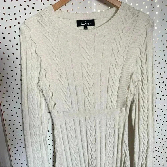 Lulus Snowy Day Ivory Cable Knit Bodycon Sweater Dress - Picture 4 of 7